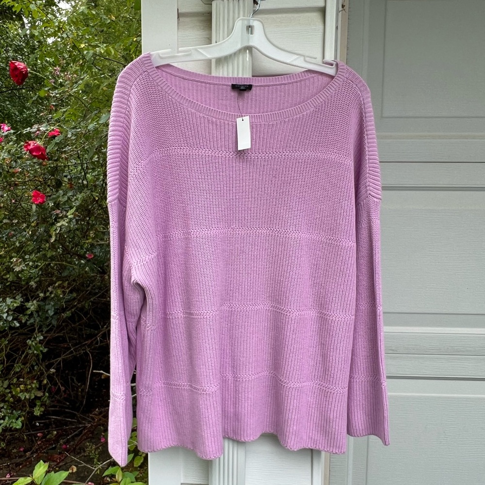 NWT Talbots Perfect Lavender Woven Stripe Ballet Neck Cotton Sweater